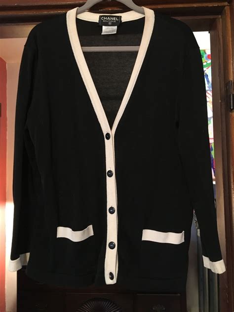 chanel black and white jumper|Chanel cardigan.